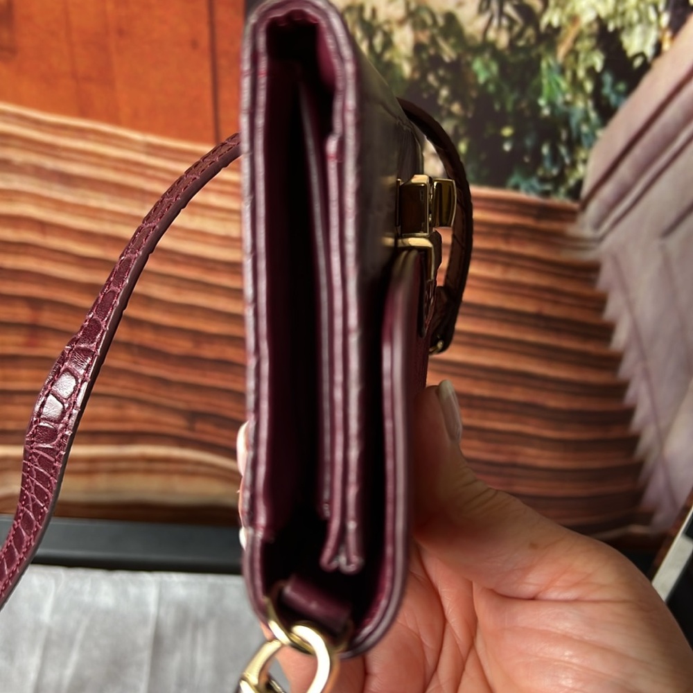 White House Black Market Elegant Burgundy Croc-Embossed Leather Suede crossbody - Picture 12 of 14